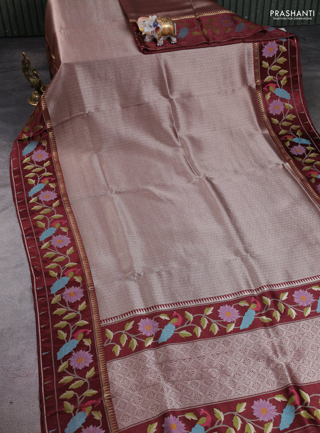 Banarasi silk saree brown with allover zari woven brocade weaves and paithani style border