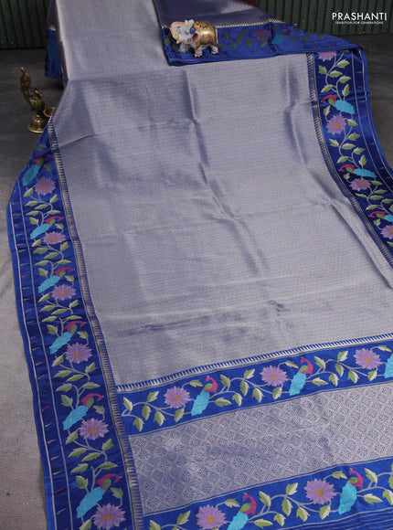 Banarasi silk saree blue with allover zari woven brocade weaves and paithani style border