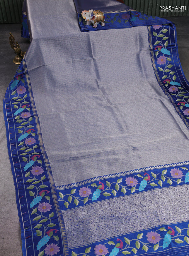 Banarasi silk saree blue with allover zari woven brocade weaves and paithani style border