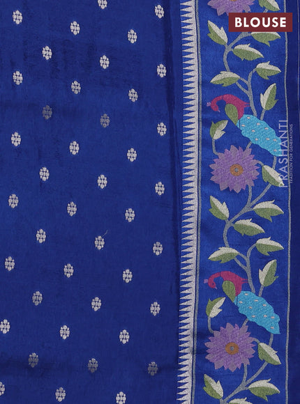 Banarasi silk saree blue with allover zari woven brocade weaves and paithani style border
