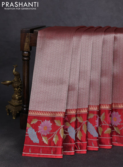 Banarasi silk saree red with allover zari woven brocade weaves and paithani style border