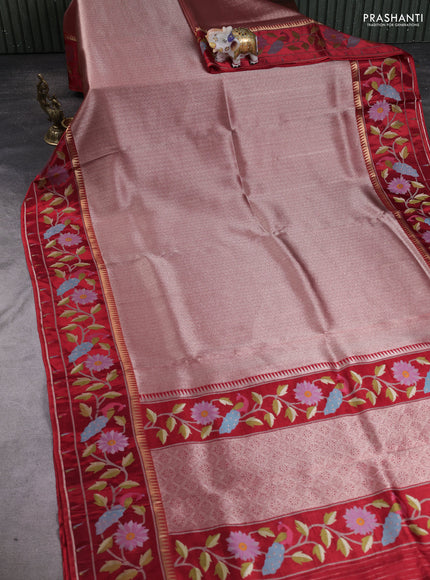 Banarasi silk saree red with allover zari woven brocade weaves and paithani style border
