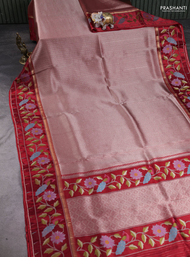 Banarasi silk saree red with allover zari woven brocade weaves and paithani style border