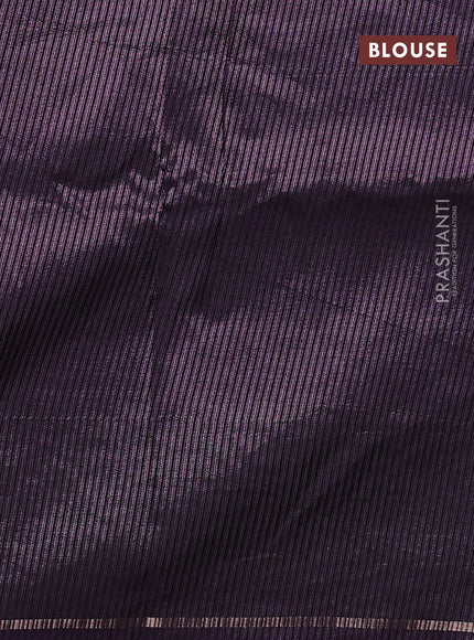 Semi tussar saree deep violet with allover silver & zari stripe pattern and convent embroidery border