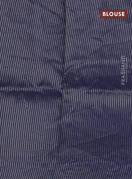 Semi tussar saree navy blue with allover silver & zari stripe pattern and convent embroidery border