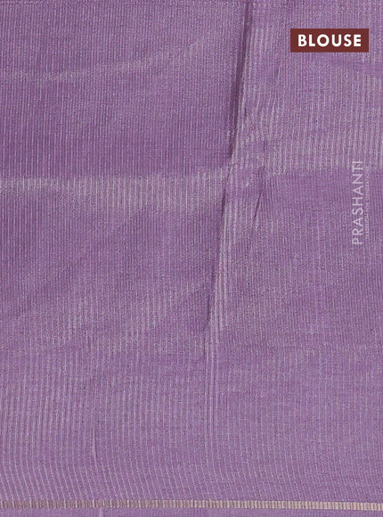 Semi tussar saree lavender with allover silver & zari stripe pattern and convent embroidery border