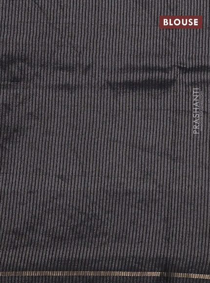 Semi tussar saree black with allover silver & zari stripe pattern and convent embroidery border