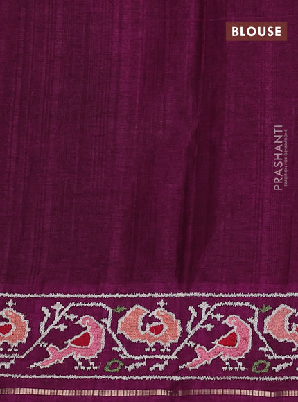 Semi tussar saree deep purple with allover zari checked pattern and embroidery border
