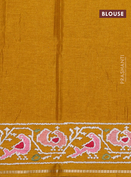 Semi tussar saree mustard yellow with allover zari checked pattern and embroidery border