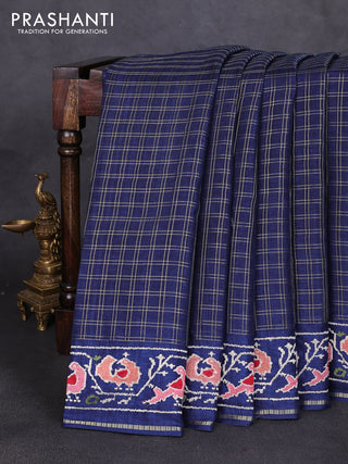 Semi tussar saree navy blue with allover zari checked pattern and embroidery border