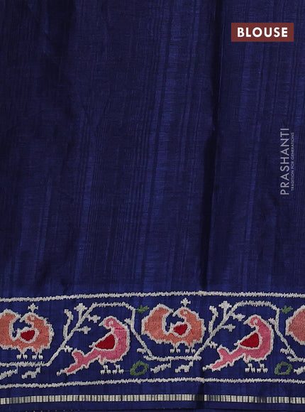 Semi tussar saree navy blue with allover zari checked pattern and embroidery border