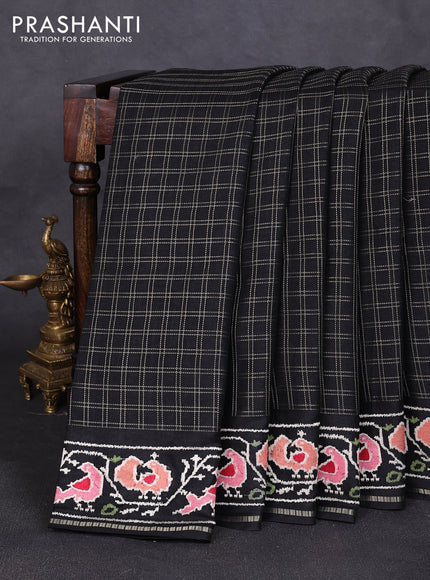 Semi tussar saree black with allover zari checked pattern and embroidery border