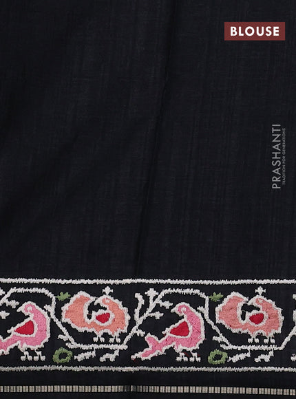 Semi tussar saree black with allover zari checked pattern and embroidery border