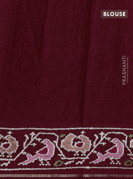 Semi tussar saree deep maroon with allover zari checked pattern and embroidery border