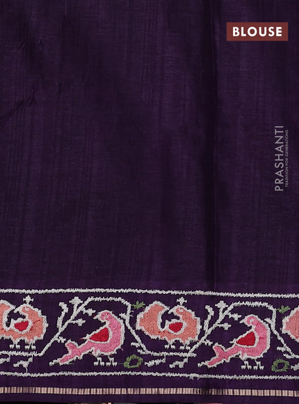 Semi tussar saree deep violet with allover zari checked pattern and embroidery border