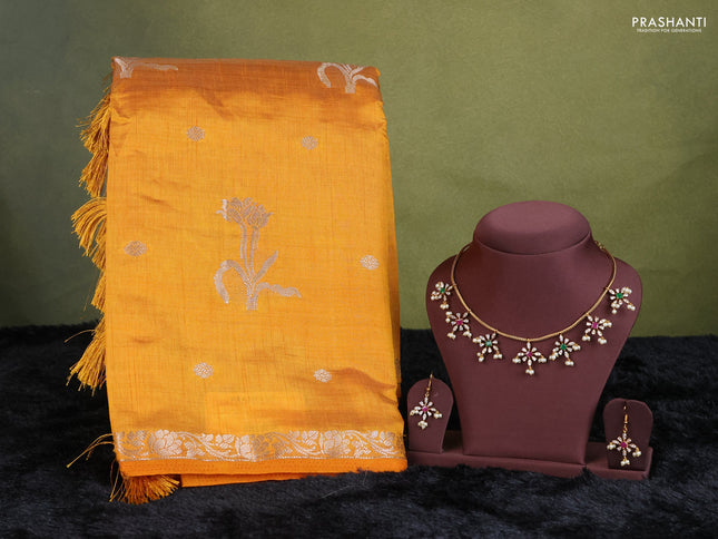 mustard yellow semi raw silk with matching neck piece