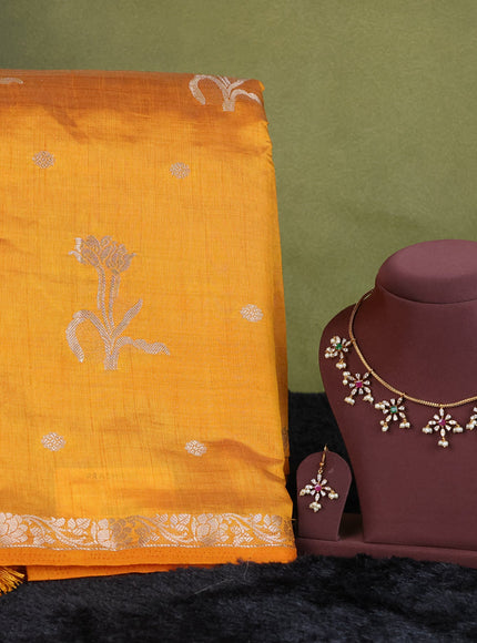 mustard yellow semi raw silk with matching neck piece