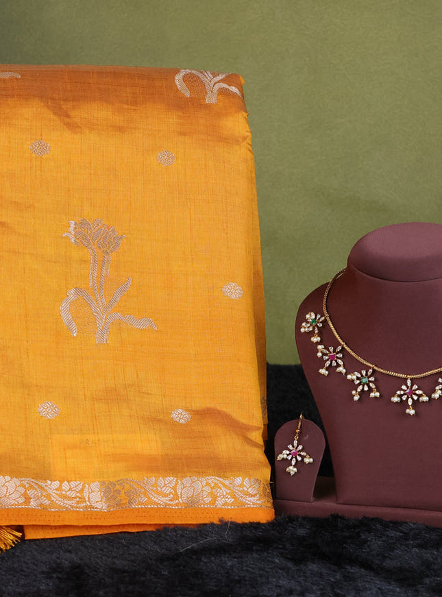 mustard yellow semi raw silk with matching neck piece