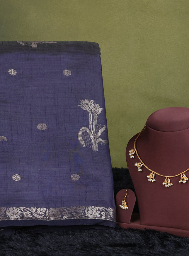 Navy blue semi raw silk with matching neck piece