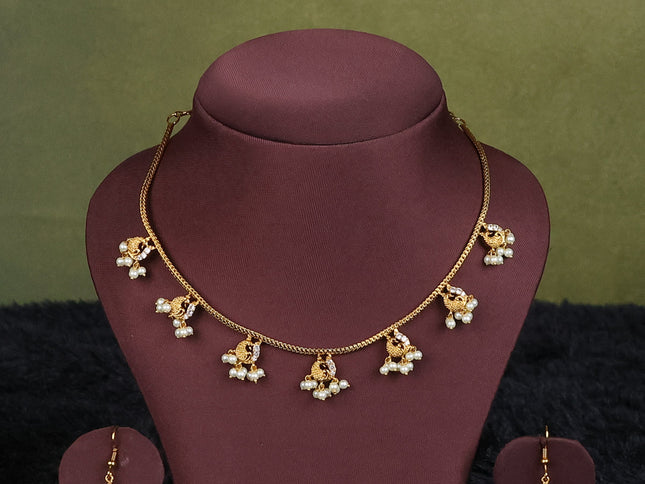 Navy blue semi raw silk with matching neck piece