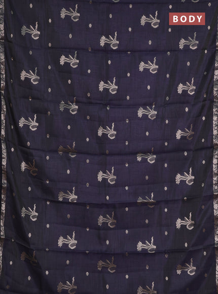 Navy blue semi raw silk with matching neck piece