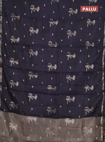 Navy blue semi raw silk with matching neck piece