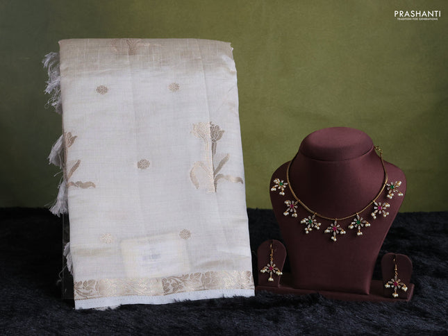 white semi raw silk with matching neck piece