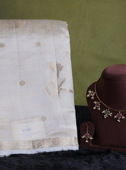 white semi raw silk with matching neck piece
