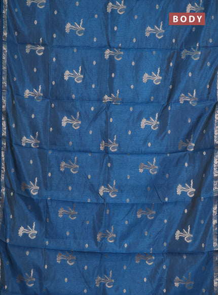 peacock blue semi raw silk with matching neck piece