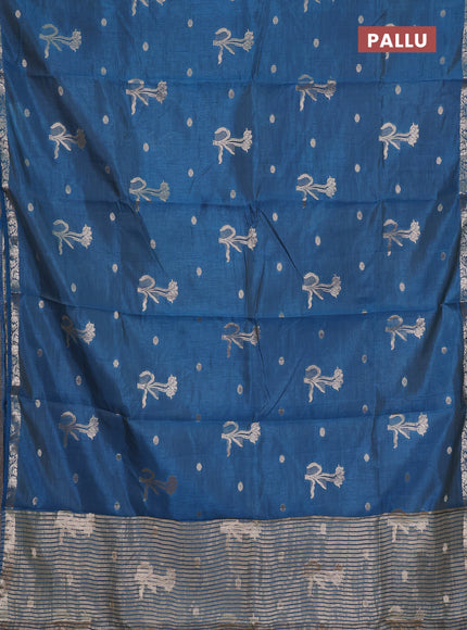 peacock blue semi raw silk with matching neck piece