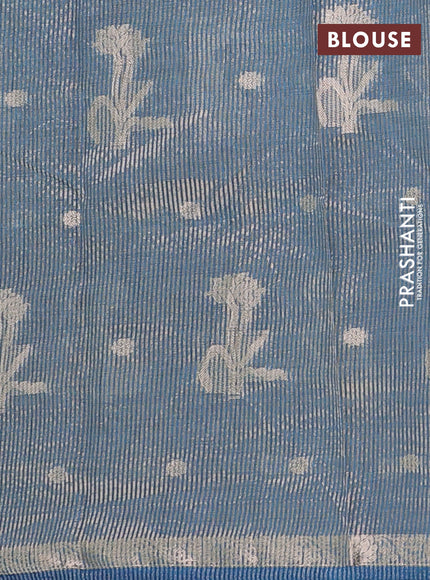 peacock blue semi raw silk with matching neck piece