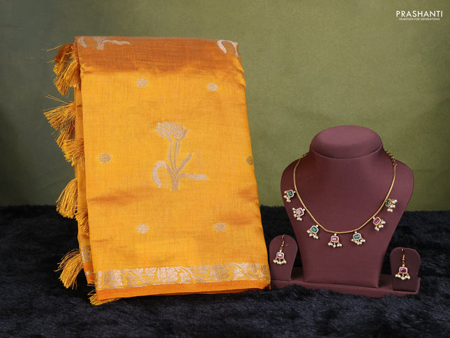 mustard yellow semi raw silk with matching neck piece