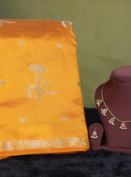 mustard yellow semi raw silk with matching neck piece