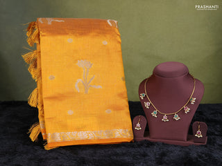 mustard yellow semi raw silk with matching neck piece