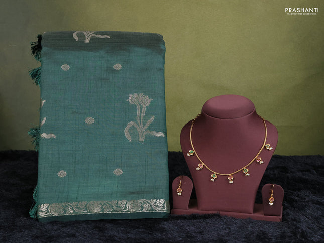 maroon semi raw silk with matching neck piece