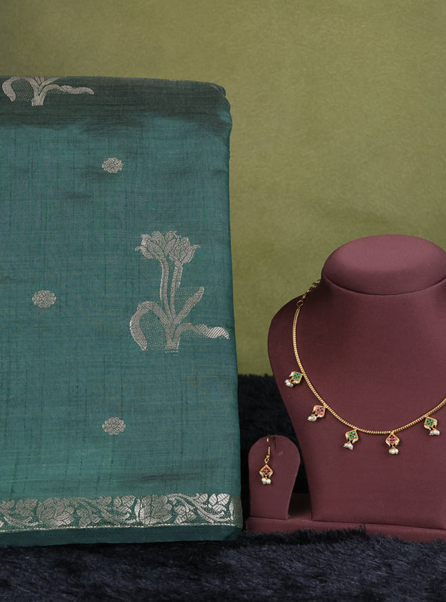 maroon semi raw silk with matching neck piece
