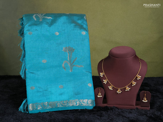 teal green semi raw silk with matching neck piece