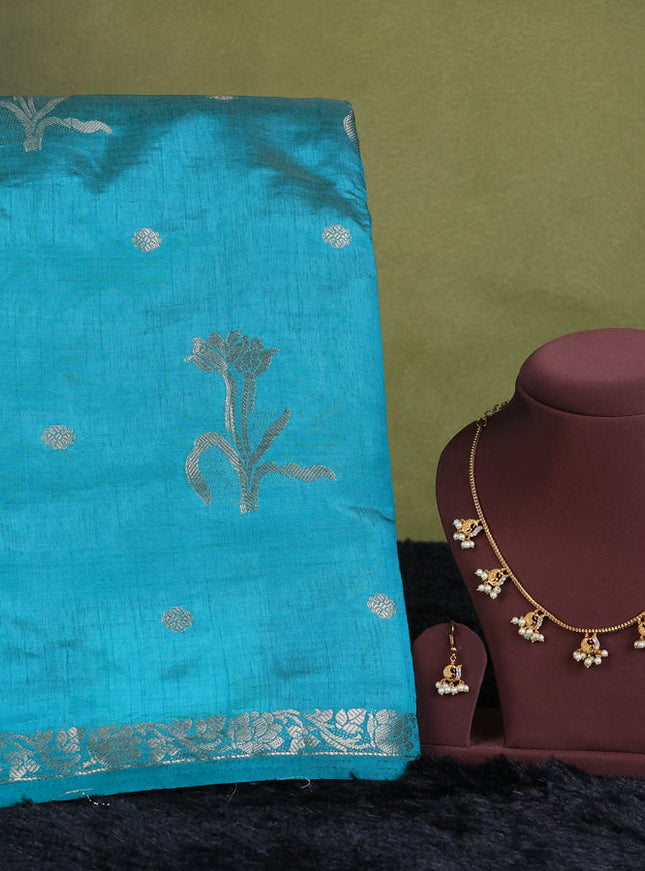 teal green semi raw silk with matching neck piece