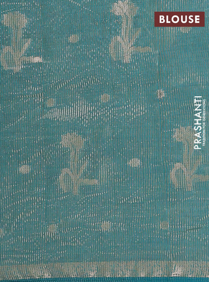 teal green semi raw silk with matching neck piece