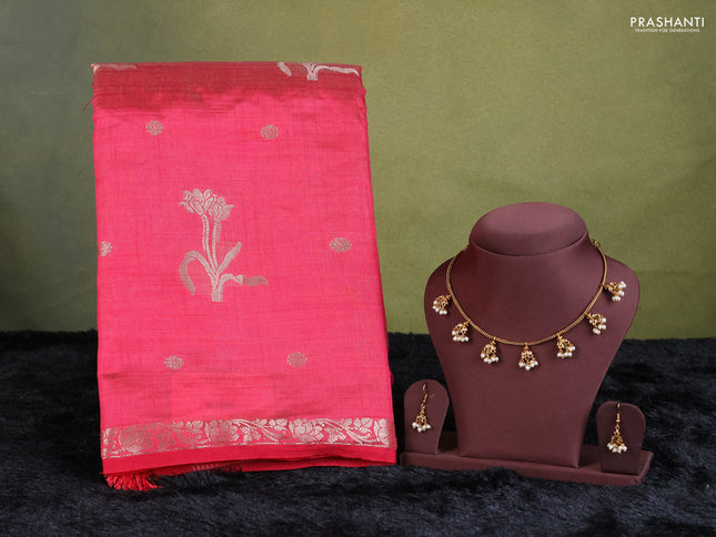 pink  semi raw silk with matching neck piece
