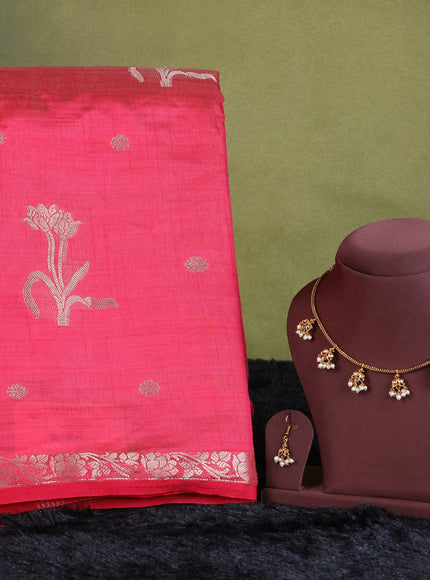 pink  semi raw silk with matching neck piece