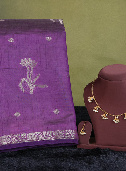 voilet semi raw silk with matching neck piece