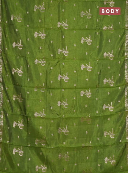 mehendi green semi raw silk with matching neck piece