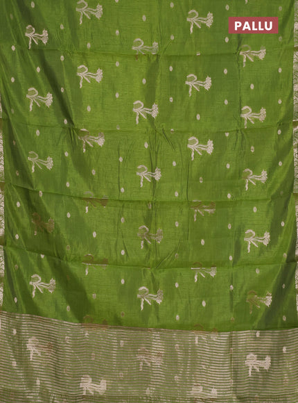 mehendi green semi raw silk with matching neck piece