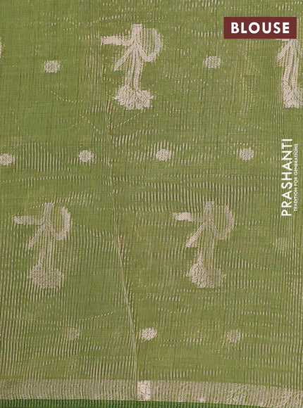 mehendi green semi raw silk with matching neck piece