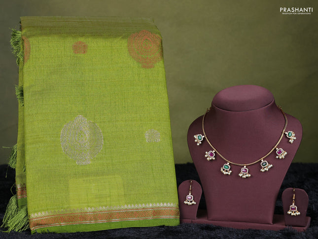 light green semi raw silk with matching neck piece
