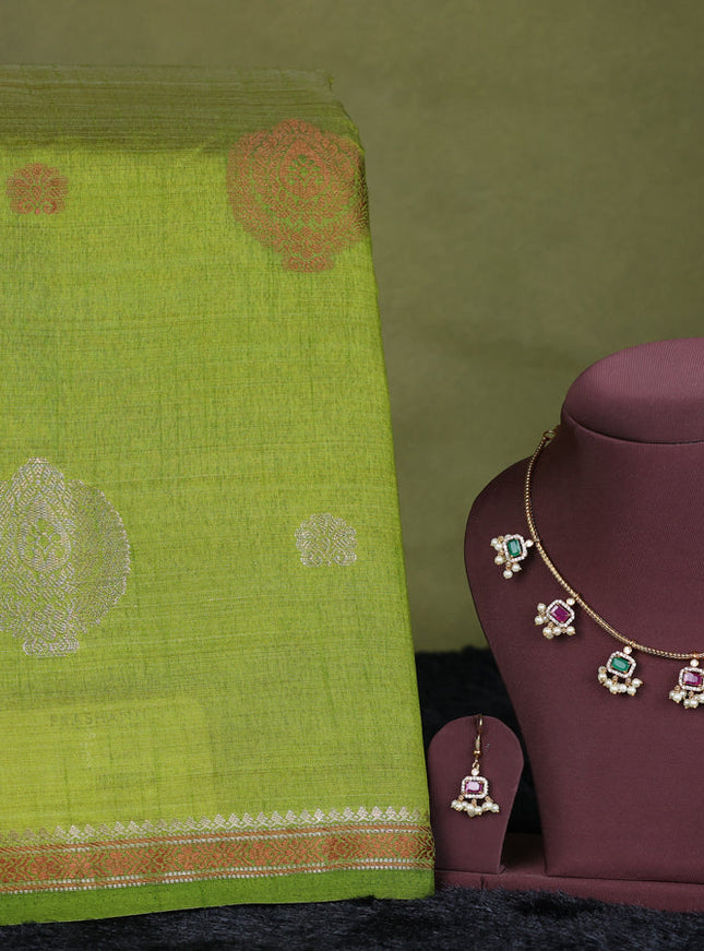 light green semi raw silk with matching neck piece