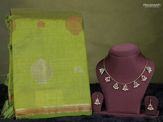 light green semi raw silk with matching neck piece