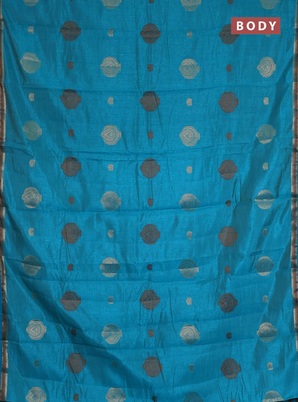 teal blue semi raw silk with matching neck piece