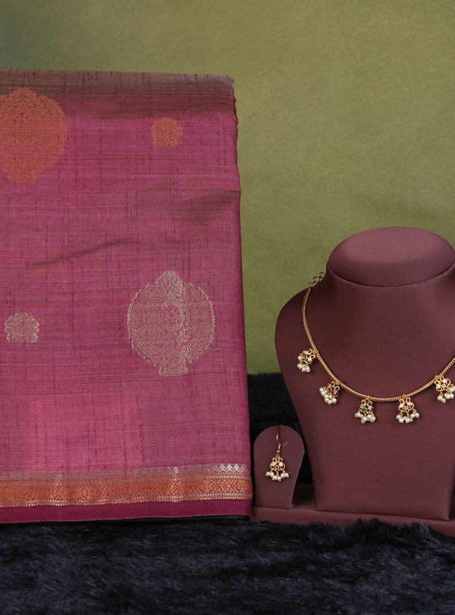 wine semi raw silk with matching neck piece